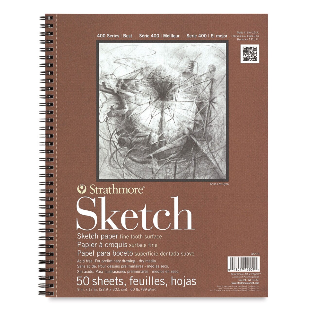 Strathmore 400 Series Sketch Pad - 9" x 12", Spiral Bound, Side, 50 Sheets